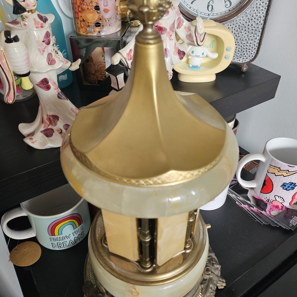 Vintage Italian Onix Lipstick Holder ,gold Carousel Music Box 1950